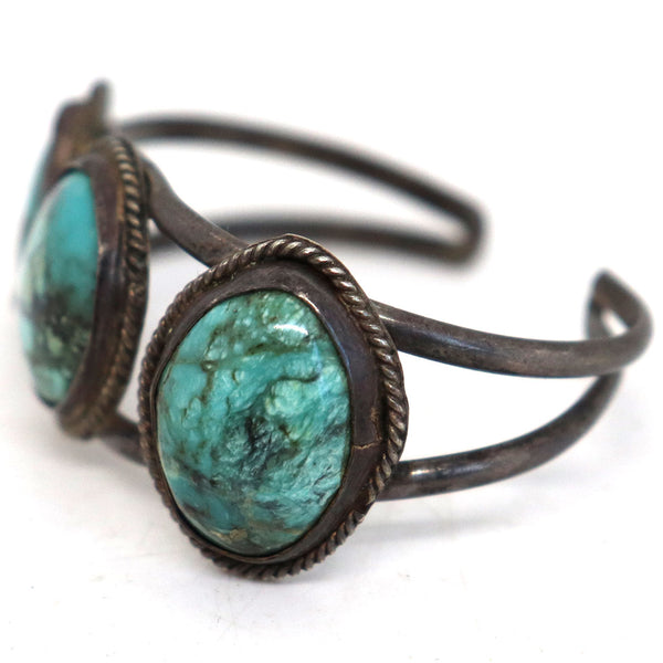 Vintage American Southwest Silver and Turquoise Three-Stone Cuff Bracelet