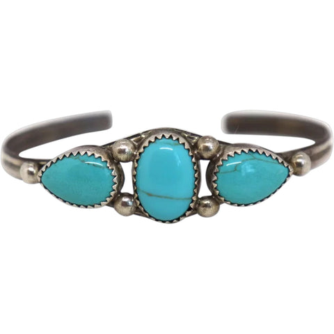 Small Native American Phillip Yazzie Sterling Silver, Turquoise Cuff Bracelet