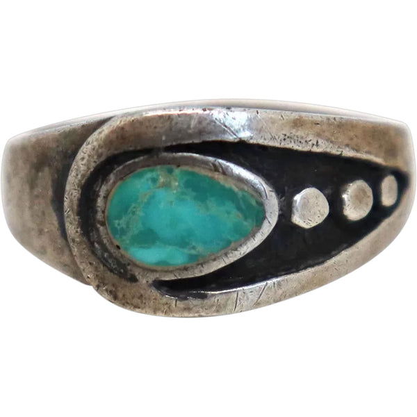 Large Vintage American Southwest Silver and Turquoise Inlaid Ring