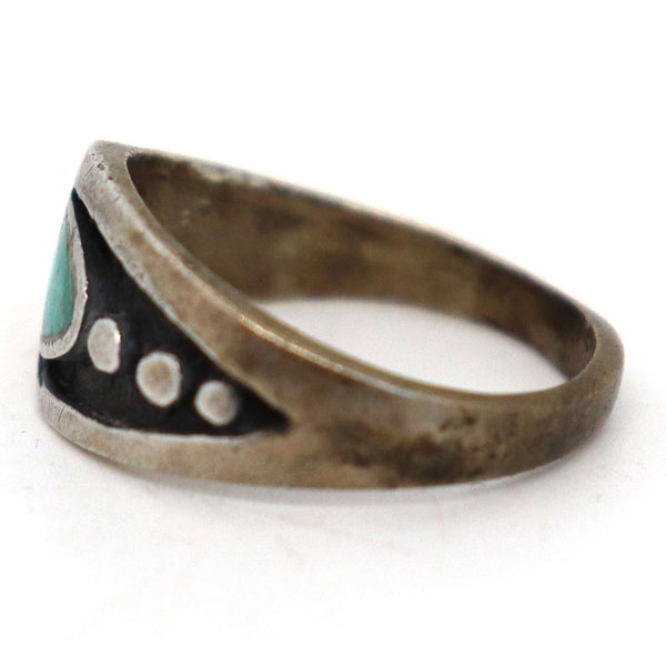 Large Vintage American Southwest Silver and Turquoise Inlaid Ring