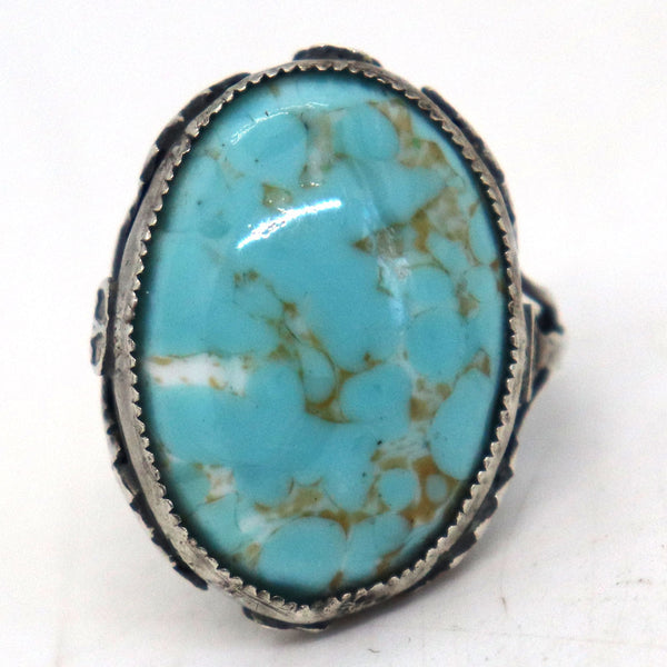 Two Vintage American Silver, Turquoise and Zebra Stone Cocktail Rings