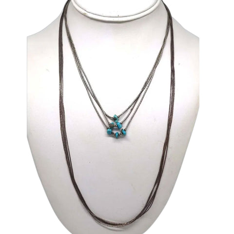 Two Vintage American Southwest Liquid Silver and Turquoise Multi-Strand Necklaces