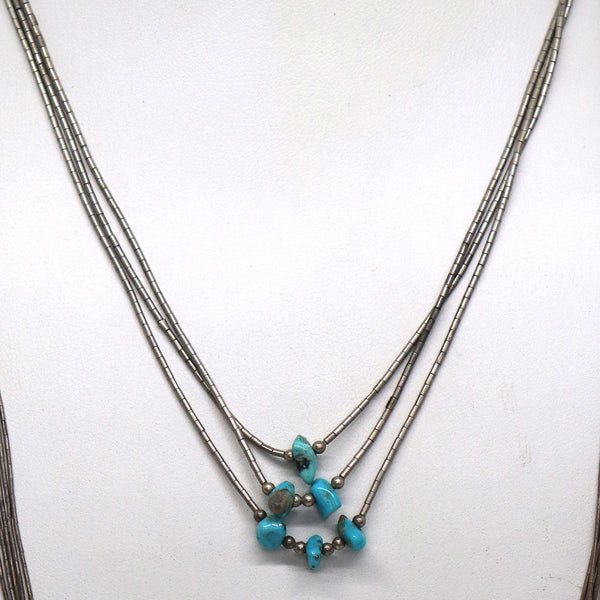 Two Vintage American Southwest Liquid Silver and Turquoise Multi-Strand Necklaces