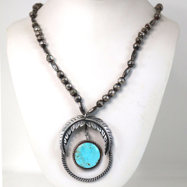 American Southwest Sterling Silver and Turquoise Pendant Beaded Necklace