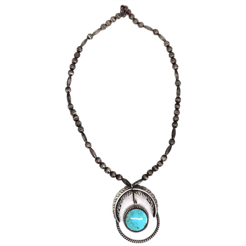 American Southwest Sterling Silver and Turquoise Pendant Beaded Necklace