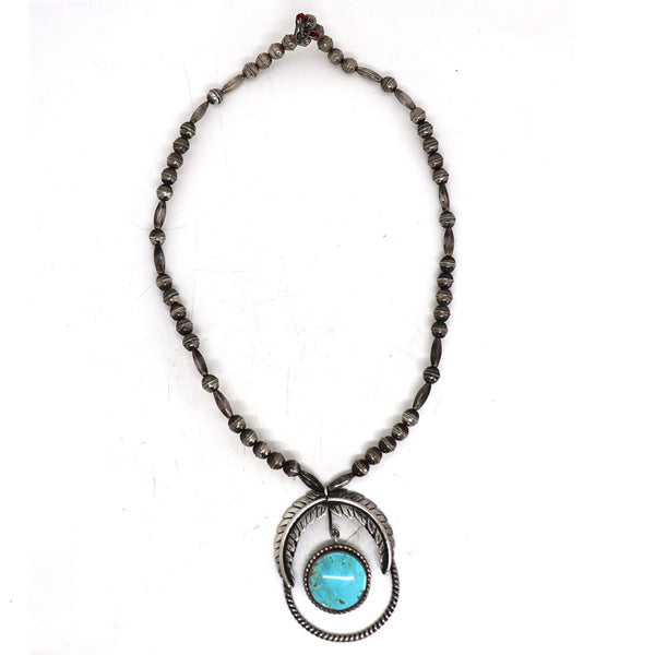 American Southwest Sterling Silver and Turquoise Pendant Beaded Necklace