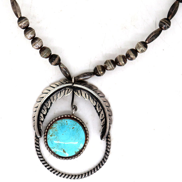 American Southwest Sterling Silver and Turquoise Pendant Beaded Necklace