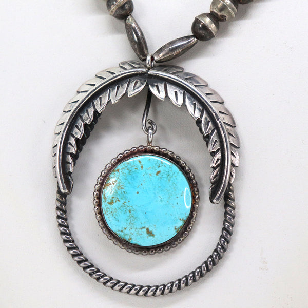 American Southwest Sterling Silver and Turquoise Pendant Beaded Necklace