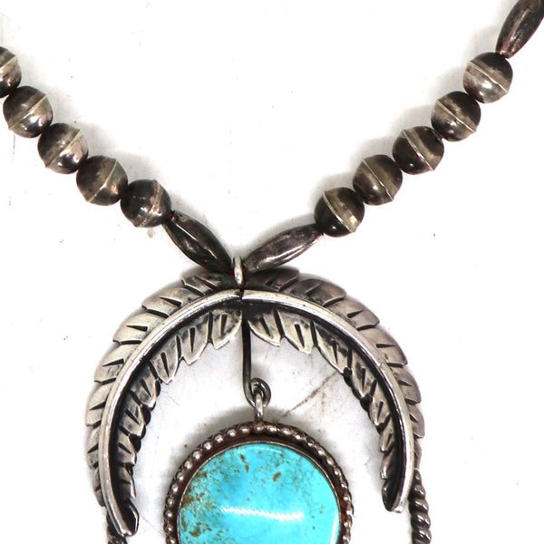 American Southwest Sterling Silver and Turquoise Pendant Beaded Necklace