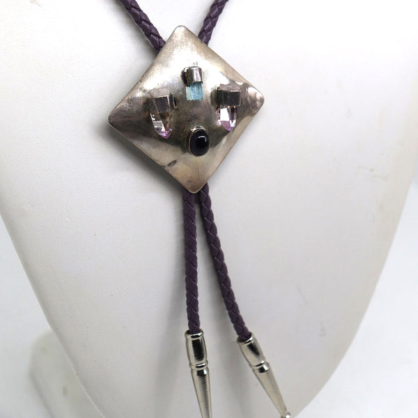 Vintage American Southwest Silver, Aquamarine and Healing Crystal Bolo Tie
