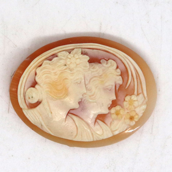 Vintage Italian Art Nouveau 12K Gold Filled Shell Brooch and Cameo (2 Pieces)