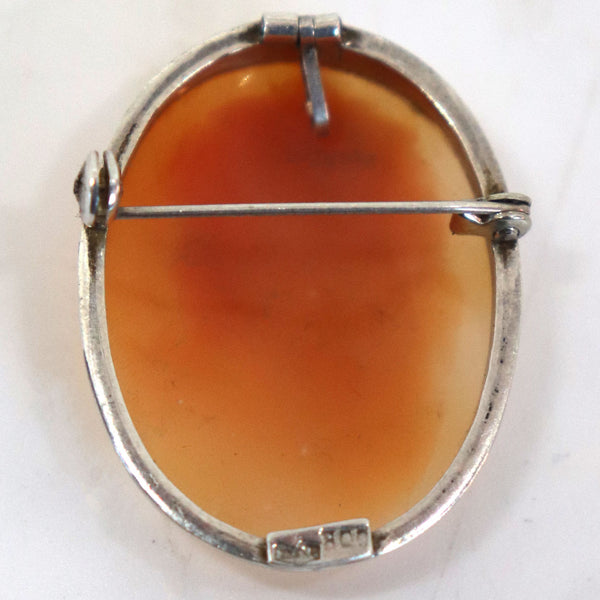 Italian Art Nouveau 800 Silver Cameo Shell Oval Brooch / Necklace Pendant