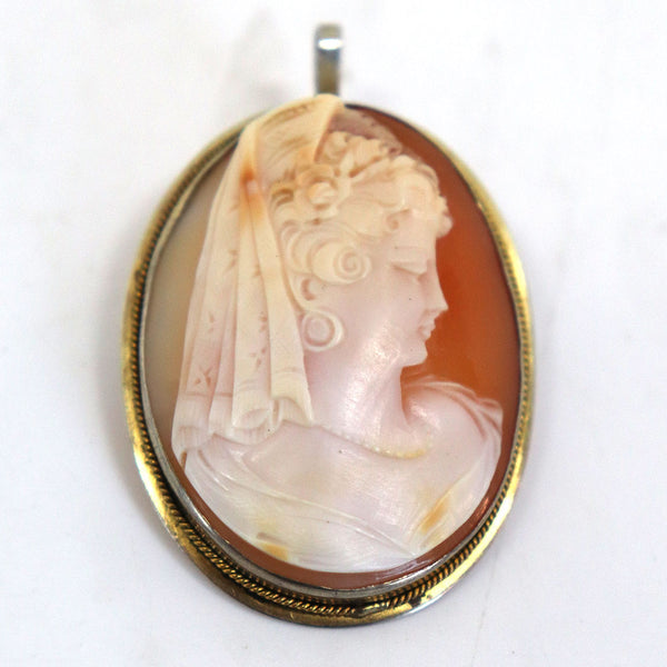 Italian Art Nouveau Gold Filled Cameo Brooch / Necklace Pendant of a Lady