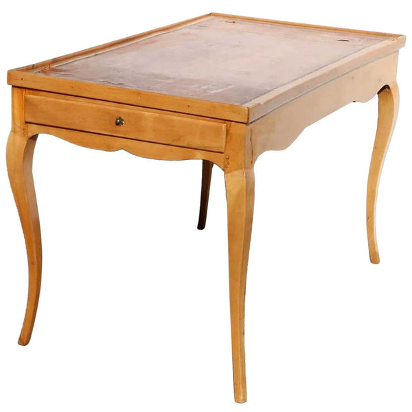 French Provincial Pearwood Leather Top Side Table / Card Table