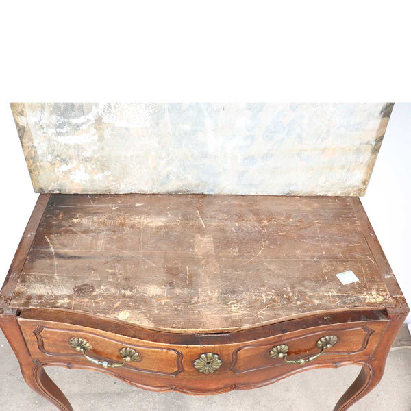 French Louis XV Walnut Marble Top Bowfront Console Table