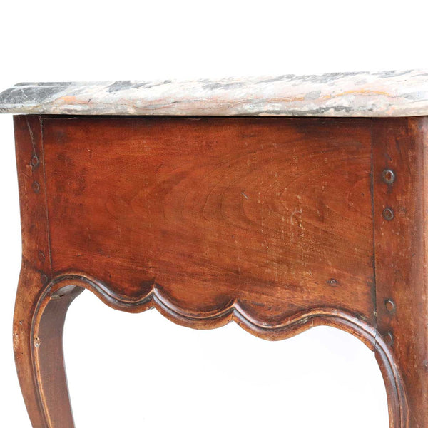 French Louis XV Walnut Marble Top Bowfront Console Table