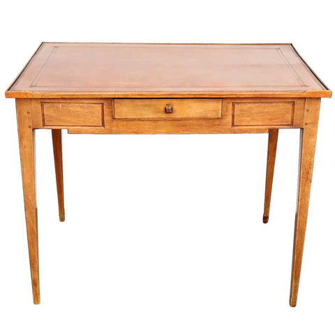 French Directoire Pale Walnut Tooled Leather Top Rectangular Side Table