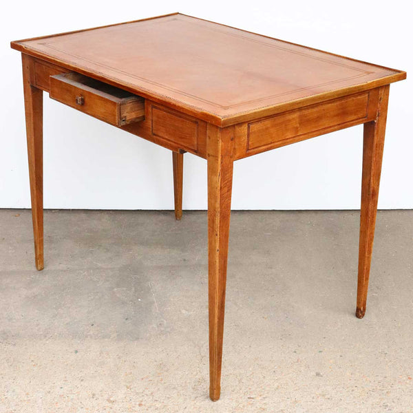 French Directoire Pale Walnut Tooled Leather Top Rectangular Side Table