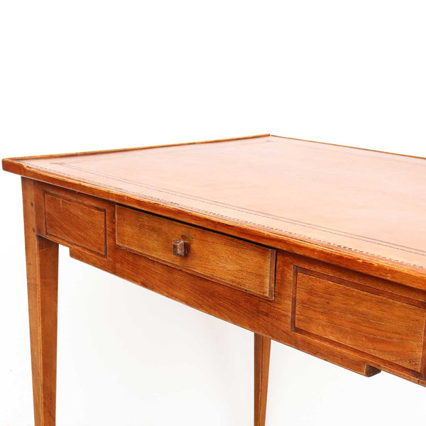 French Directoire Pale Walnut Tooled Leather Top Rectangular Side Table