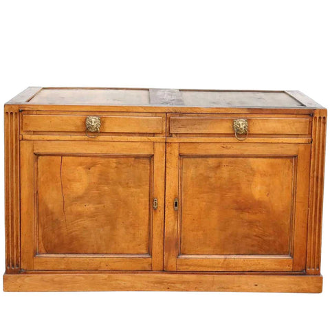 French Restoration Period Walnut and Black Marble Top Buffet Sideboard Cabinet