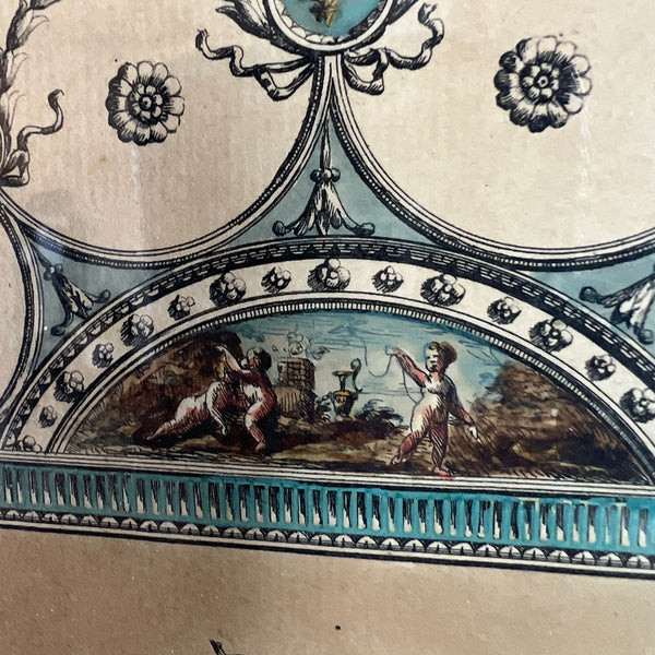 ROBERT ADAM Colored Bookplate Engraving, Lady Bute's Dressing Room Ceiling