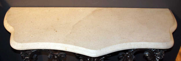 Pair of Italian Rococo Style Polished Steel Limestone Top Console Tables