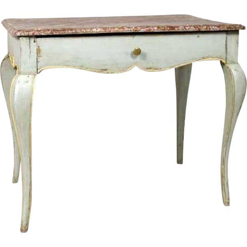 French Provincial Louis XV Style Faux Marble Painted Rectangular Side Table