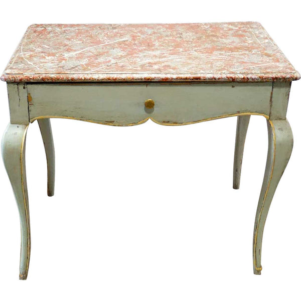 French Provincial Louis XV Style Faux Marble Painted Rectangular Side Table