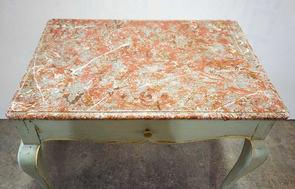 French Provincial Louis XV Style Faux Marble Painted Rectangular Side Table