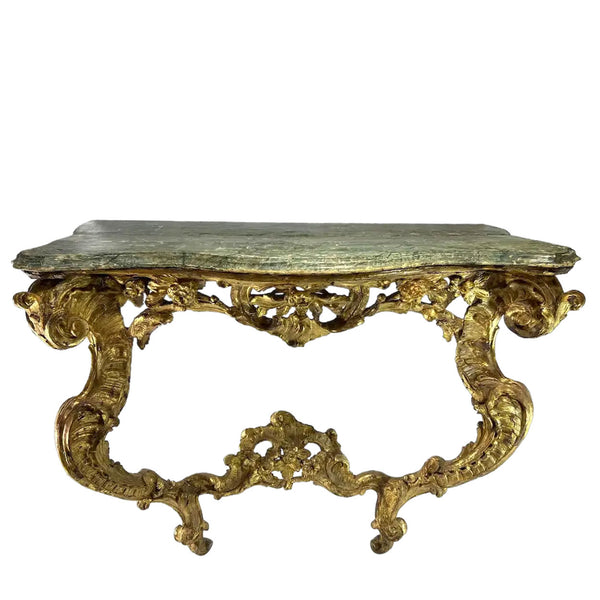 French Louis XIV Giltwood and Faux-Marble Wall Mount Console Table