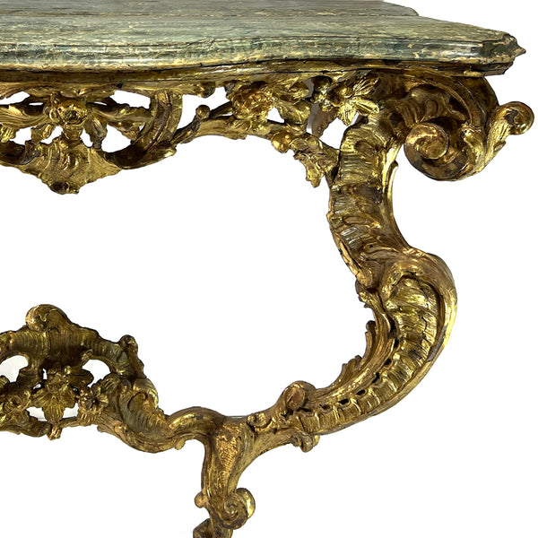 French Louis XIV Giltwood and Faux-Marble Wall Mount Console Table