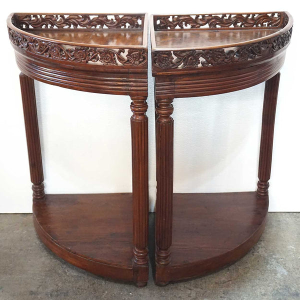 Pair of Indo-Portuguese Mahogany Corner Gallery Tables