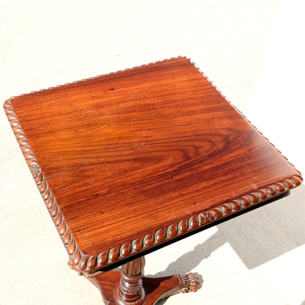 Anglo Indian William IV Rosewood Square Pedestal Side Tilt-Top Table