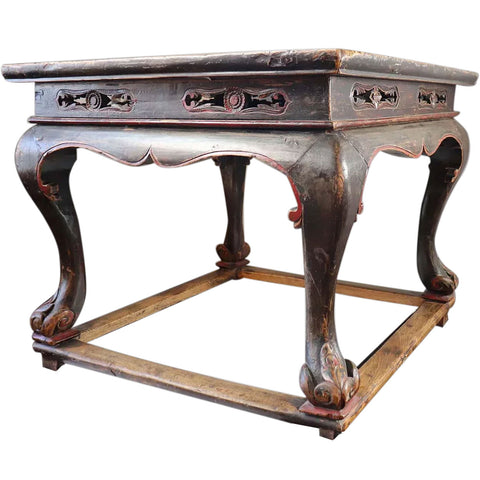 Chinese Red and Black Lacquered Elm Square Center Table c 1700s