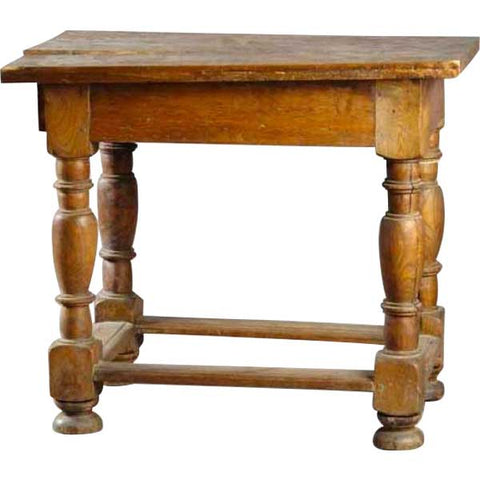 Danish Baroque Oak Box Stretcher Plank Top Side Table