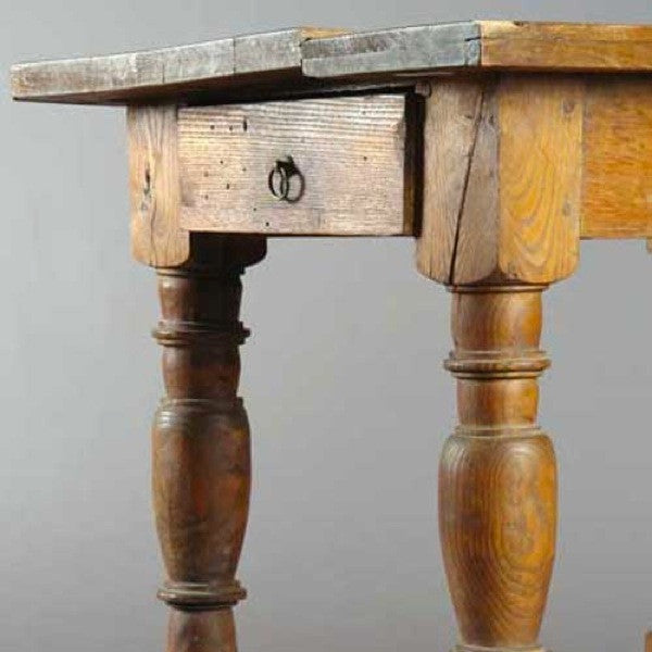 Danish Baroque Oak Box Stretcher Plank Top Side Table