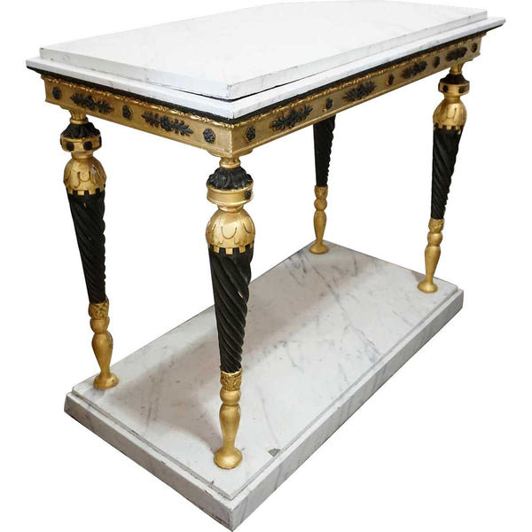 Swedish Gustavian Ebonized, Gilt and Faux Marble Console Table