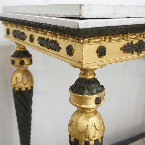 Swedish Gustavian Ebonized, Gilt and Faux Marble Console Table