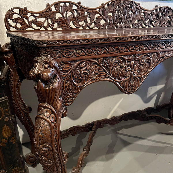 Anglo Indian Carved Rosewood Console / Writing Table