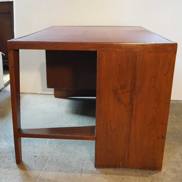 Vintage PIERRE JEANNERET Teak and Leather Kneehole Desk from Chandigarh, India