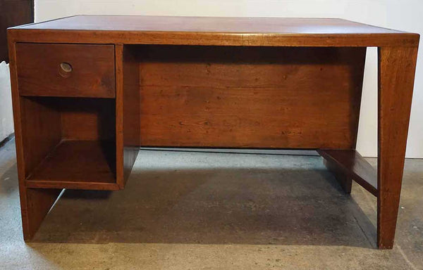 Vintage PIERRE JEANNERET Teak and Leather Kneehole Desk from Chandigarh, India