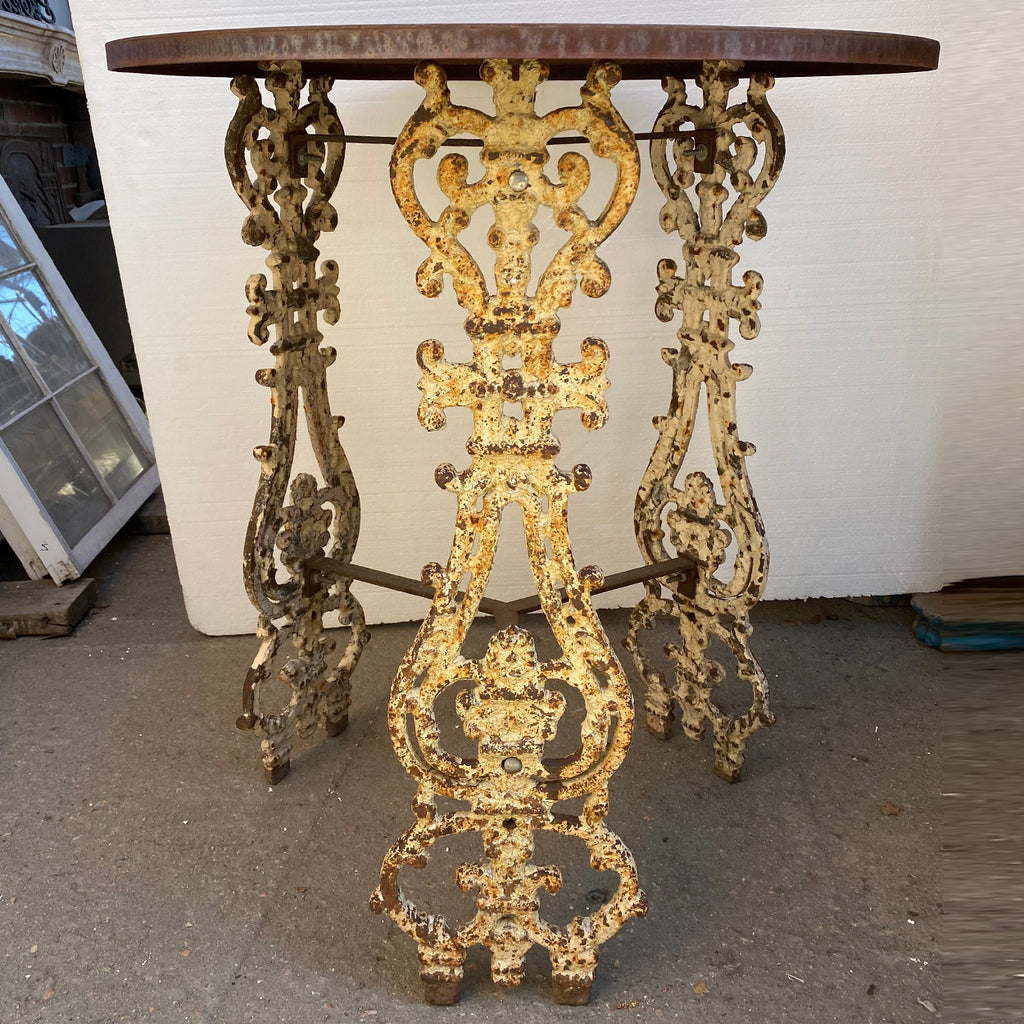 Baluster Table Base English Painted Cast Iron Baluster Base and Steel Round Garden Side Table