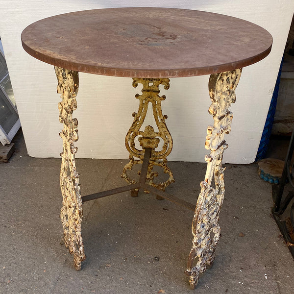 English Painted Cast Iron Baluster Base and Steel Round Garden Side Table