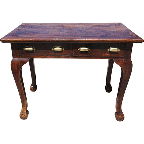 Small Indo-Portuguese Teak Two-Drawer Writing Table Desk