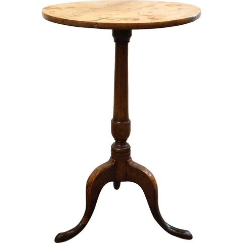 English Georgian Applewood Round Candlestand Pedestal Side Table