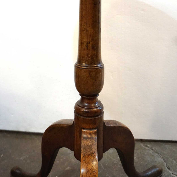 English Georgian Applewood Round Candlestand Pedestal Side Table