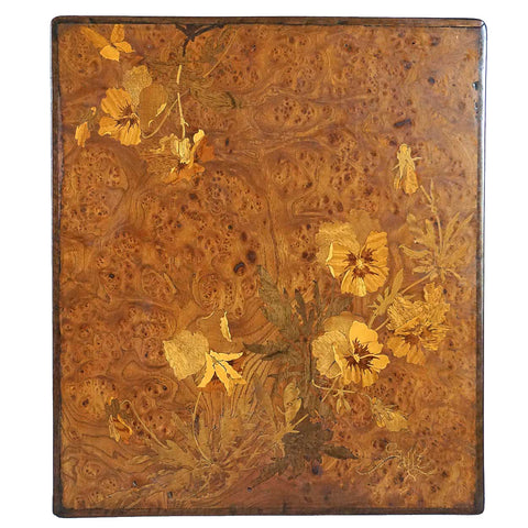 French Emile Galle Art Nouveau Marquetry Floral Table Top