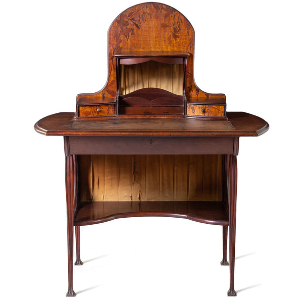 French LOUIS MAJORELLE Art Nouveau Marquetry Mahogany Desk (Escritoire)