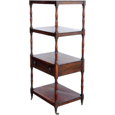 English George III Kingwood or Rosewood Four-Tier Whatnot on Casters