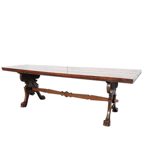 Long Italian Renaissance Style Walnut Library / Dining Trestle Table